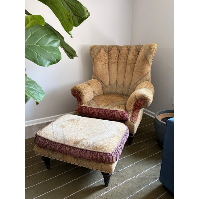 French Provincial Late 20th Century Over Sized Channel Back Chair and Ottoman For Sale - Image 3 of 12