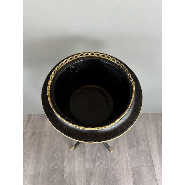 19th Century Napoleon III Jardinière in Ebonized Wood, Gilt Bronze and Hand-Painted Porcelain For Sale - Image 6 of 11