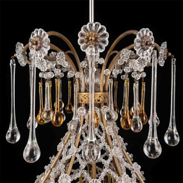 1950s Italian Beaded Crystal 10-Light Chandelier with Amber Drops, 1950s For Sale - Image 5 of 16