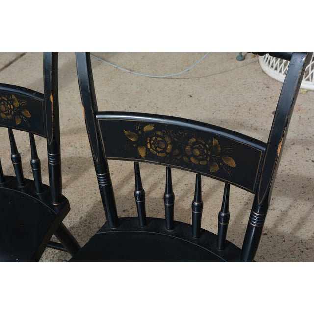 Vintage S Bent Bros Hitchcock Style Black Stenciled Dining Chairs Set of 4 For Sale - Image 14 of 18