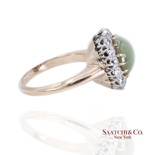 14k Cat Eye Diamond Ring Womens Vintage Halo Elegant Old Money Minimalist, Size 5.25 For Sale In New York - Image 6 of 9
