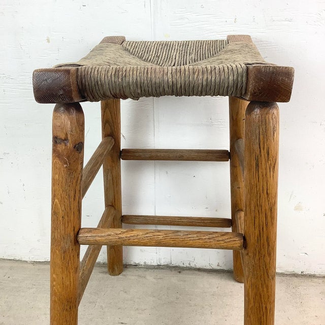 Vintage Rush Seat Counter Stool For Sale In Philadelphia - Image 6 of 12