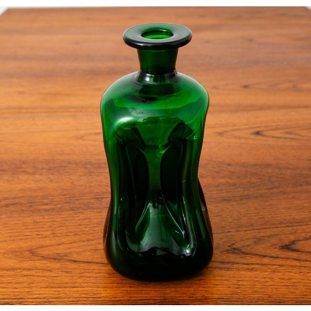 Mid 20th Century Modern Art Glass Studio Decanter Green Barware Holmegaard Kluk For Sale - Image 10 of 12