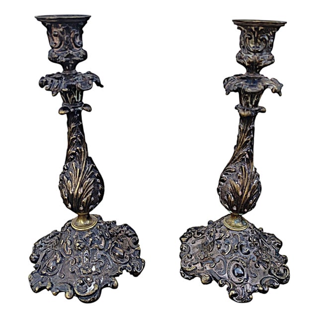 Baroque Style Silver-Plated Bronze Candlesticks, Set of 2 For Sale