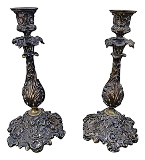 Baroque Style Silver-Plated Bronze Candlesticks, Set of 2