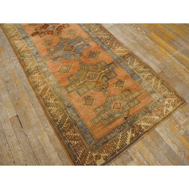 1920s Salmon Geometric Antique Nw Persian Karajeh 2'10'' X 17'10'' Rug Knotted Wool Carpet Runner For Sale In New York - Image 6 of 10