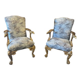Early 20th Century Pair of French Style Gold-Gilded Armchairs For Sale