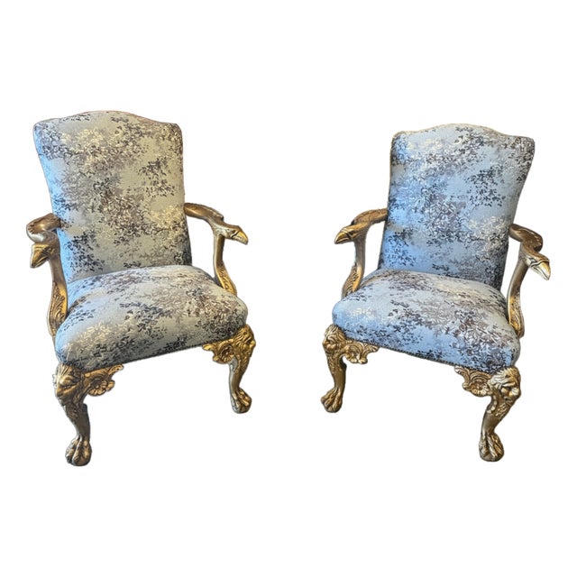 Early 20th Century Pair of French Style Gold-Gilded Armchairs For Sale