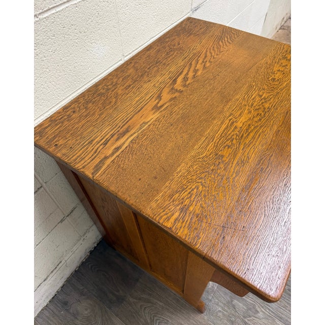 Antique American Arts & Crafts Mission Quarter Sawn White Oak Library Table Desk For Sale - Image 4 of 15