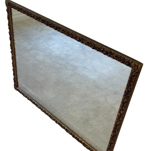 Wood 1950s French Gold Gilt Carved Wood Baroque Floral Rectangular Mirror For Sale - Image 7 of 8