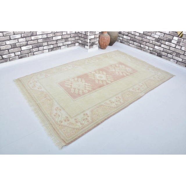 Textile 1960s Beige Vintage Natural Faded Handmade Wool Rug For Sale - Image 7 of 11