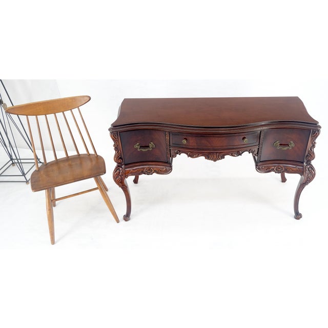 Very Fine Carved Mahogany 3 drawers c1940s Vanity Console Table Writing Desk For Sale - Image 9 of 14