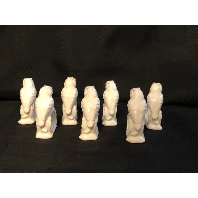 Mid-Century Modern 1970s Japanese White Porcelain Owl Napkin Rings - Set of 7 For Sale - Image 3 of 9