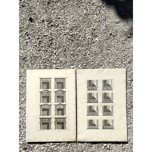 Paper Vintage Boho Italian Architectural Pediment Drawings Original Print- Set of 2 For Sale - Image 7 of 12