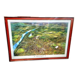 1969 Dartmouth College Bicentennial Map Lithograph, Framed
