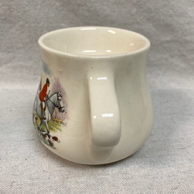 English Vintage Scuttle Shaving Mug English Fox Hunt Scene by Liverpool Road Pottery and Antique Brush - 2 Piece For Sale - Image 3 of 12
