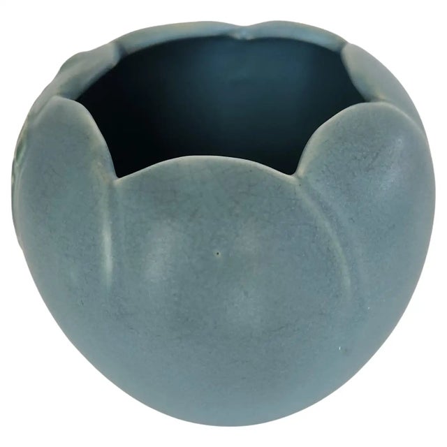 Early 20th Century 1940s Weller Art Deco Pottery Blue Daisy Art Vase For Sale - Image 5 of 6