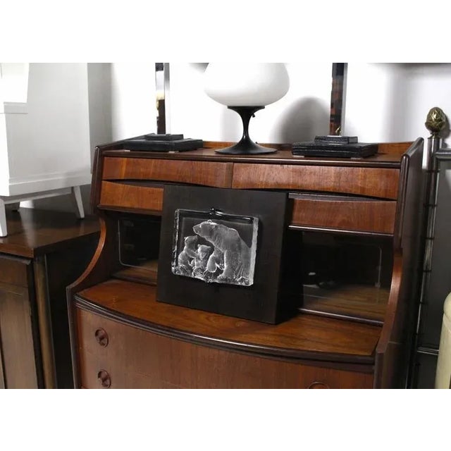 Glass Vintage Swedish Carved Crystal Polar Bears Slab Sculpture For Sale - Image 7 of 8