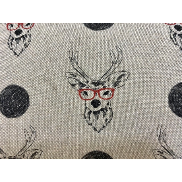 Whimsical Reindeer Wearing Red Glasses Christmas Themed Bolster Pillow With Candy Stripe Back - Made in U K Measures 24” W...