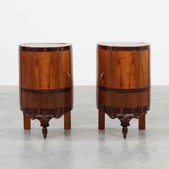 Art Deco Walnut and Marble Nightstands, Italy, 1920s, Set of 2 For Sale - Image 18 of 18