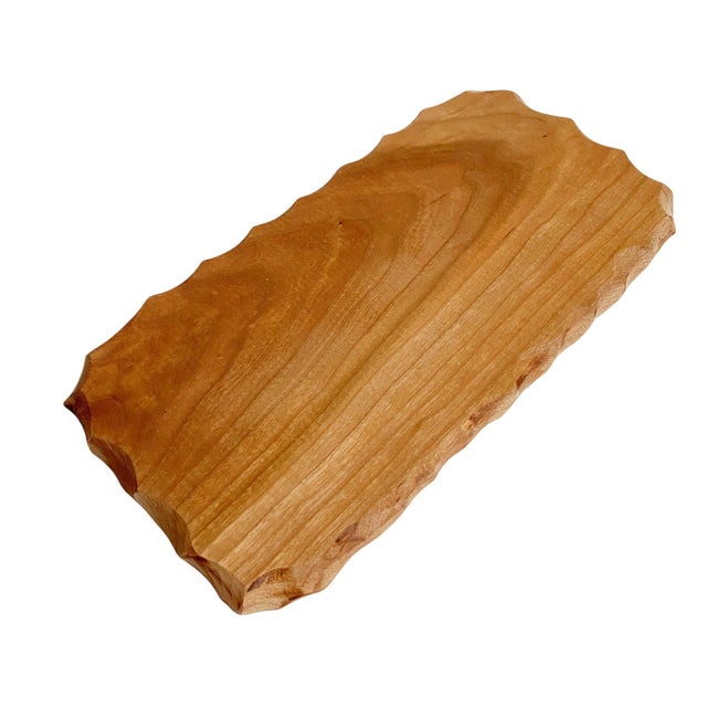 Vintage Scalloped Carved Edge Wooden Tray For Sale - Image 4 of 4