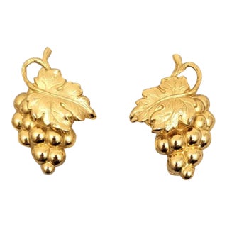 Vintage Signed Napier Book Piece Goldtone Grape Cluster Clip Earrings - 2 Pieces For Sale