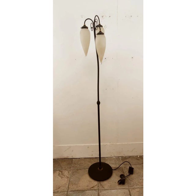 Molano Murano Glass Wrought Iron Floor Lamp, in Very Good conditions. Designed 1970 to 1979 European Plug (up to 250V).The...