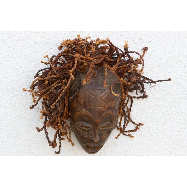 African Tribal African Mask W/ Textured Hair For Sale - Image 3 of 7
