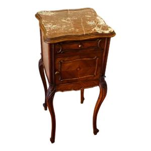 Antique French Louis XV Carved Walnut Nightstand With Marble Top