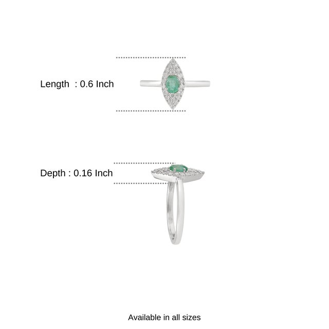 Diamond Studded Regal Emerald Engagement Ring With Marquise Halo, Size 7 For Sale - Image 11 of 14