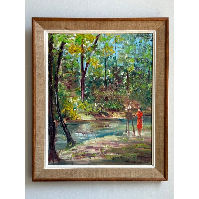 Such a unique impressionist rendering of an artist hard at work capturing the quiet beauty of a wooded landscape. Love how...