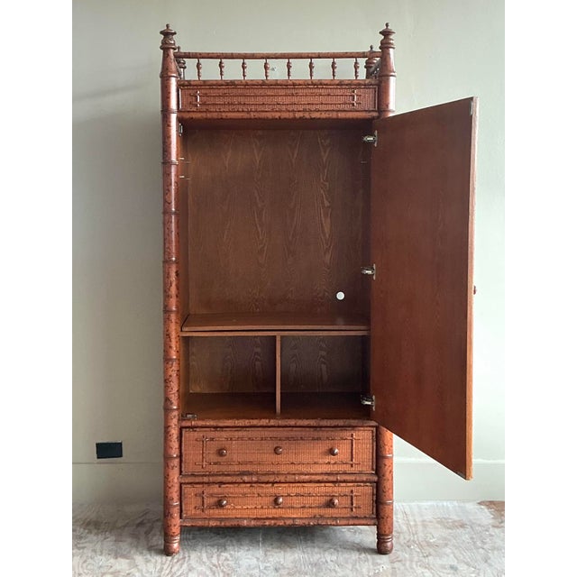 Vintage Boho Carved Bamboo Armoire For Sale - Image 4 of 8