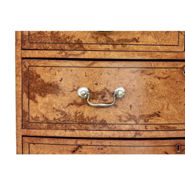 English English Burr Walnut Bow Front Chest of Drawers circa 1870 with Bookmatch Veneer For Sale - Image 3 of 9