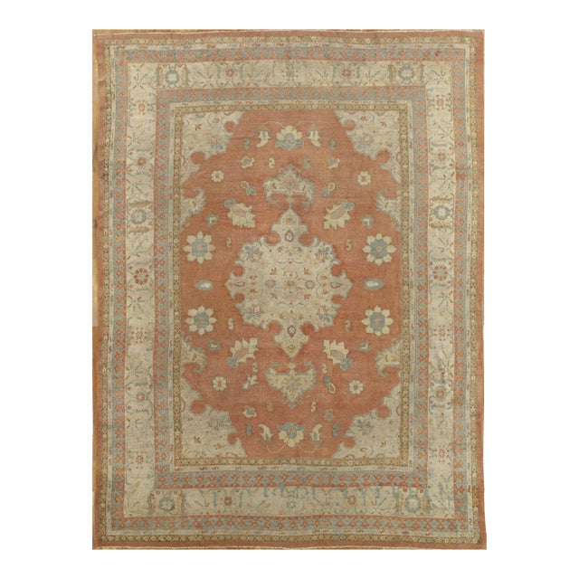 Antique Persian Sultanabad Carpet, Wool Soft Rust, Oriental Rug Hand Knotted For Sale