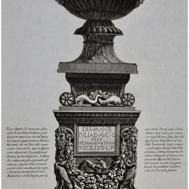 Traditional Ancient Roman Medici Marble Vase: An 18th Century Etching by Piranesi, 1778 For Sale - Image 3 of 6