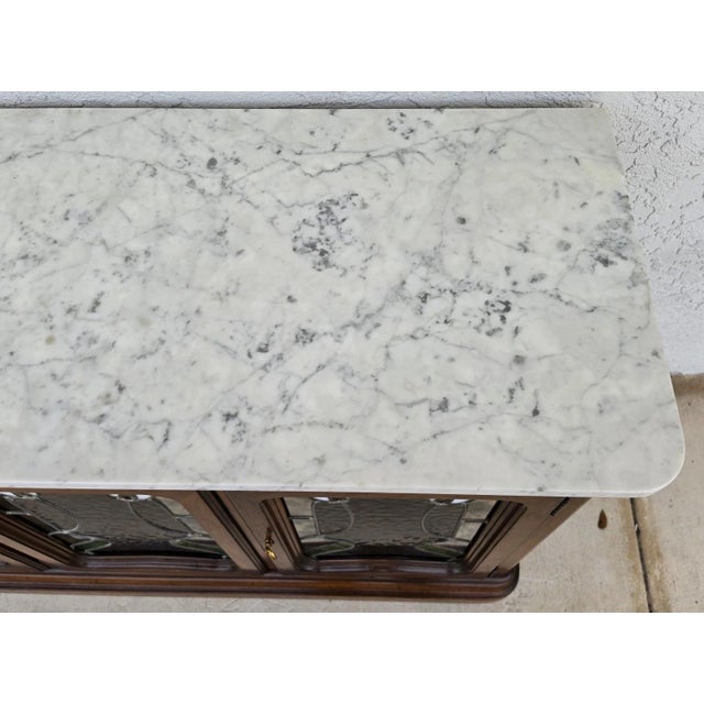 Drexel Et Cetera Art Nouveau Leaded Glass Marble Top Buffet Sideboard Dry Bar For Sale In Miami - Image 6 of 15