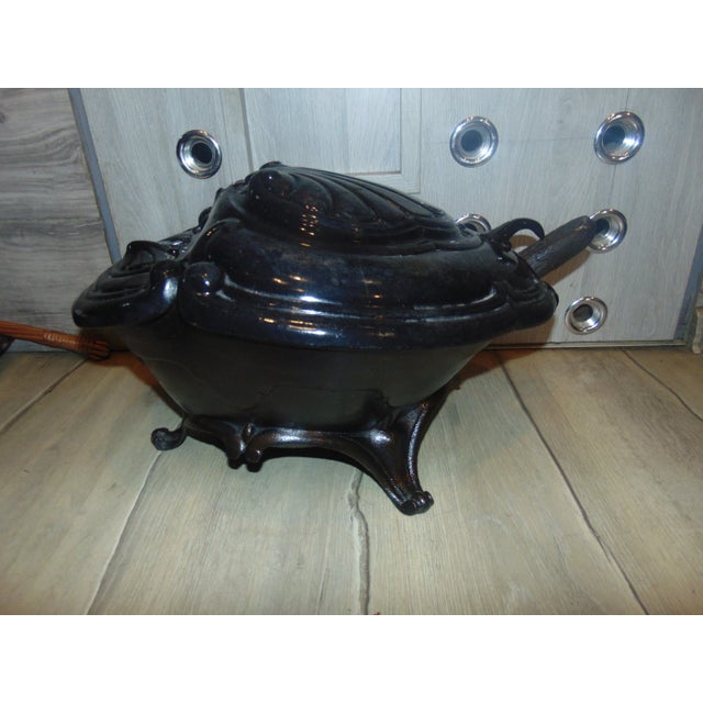 Pre-War Enameled Cast Iron and Brass Coal Stove For Sale - Image 12 of 12