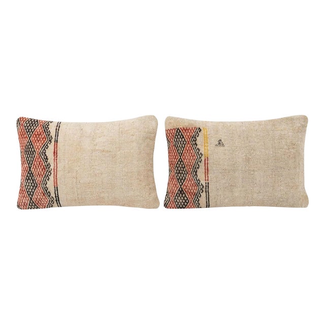 Bohemian Lumbar Kilim Pillow Cover 16'' X 24'' - Set of Two For Sale