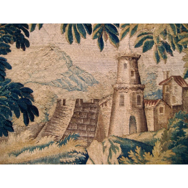 18th Century French Aubusson Verdure Tapestry a Fortress and Two Birds For Sale - Image 6 of 12