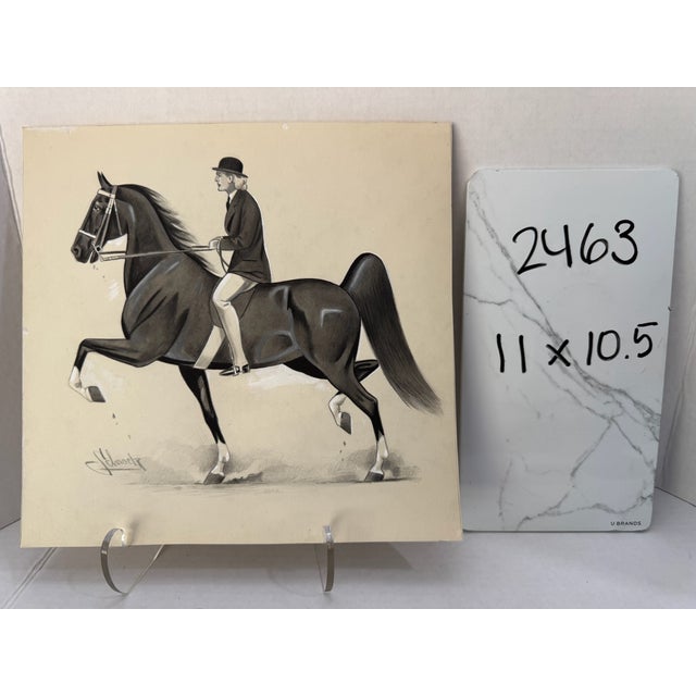1940s Original Signed Graphite Illustration of Saddlebred Horse & Rider, 11 × 10.5 In. For Sale - Image 5 of 5