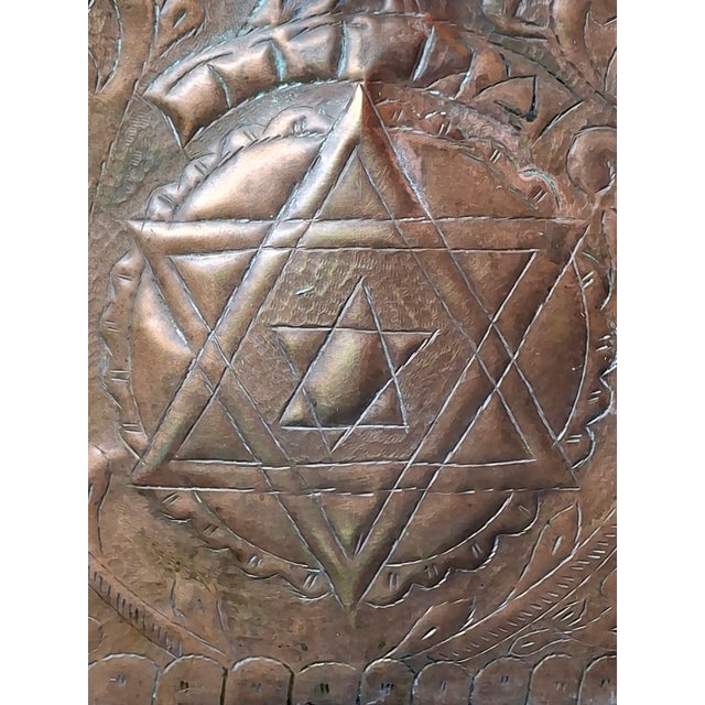 Rare 19thC Moroccan Brass Hanukkah Menorah Hand-Repoussé Maghrebi Judaica Oil For Sale - Image 16 of 17