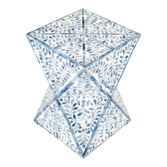 Anais & Bone Inlay Accent Table, Sky Blue & White For Sale
