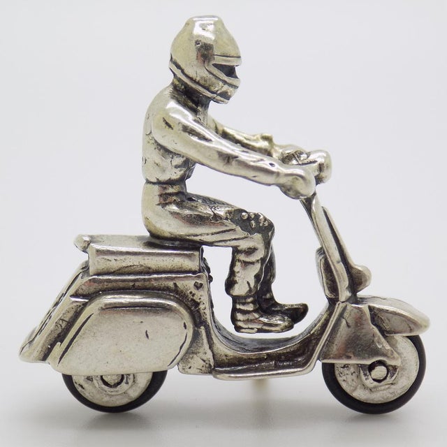 Vintage Italian Silver Vespa Piaggio Scooter Figurine, 1980s For Sale - Image 3 of 12