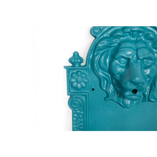 Antique Cast Iron Wall-Mounted Teal Painted Garden Fountain With Lion Mask For Sale - Image 11 of 18