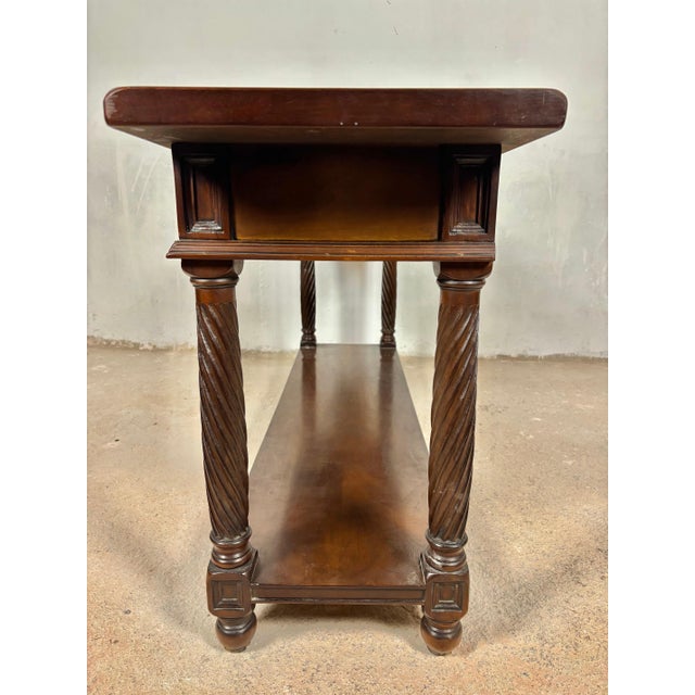 Large Spanish Walnut Rustic Console with Three Drawers and Lower Shelf, 1930s For Sale - Image 13 of 15