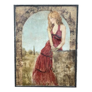 Woman in Red on Balcony For Sale
