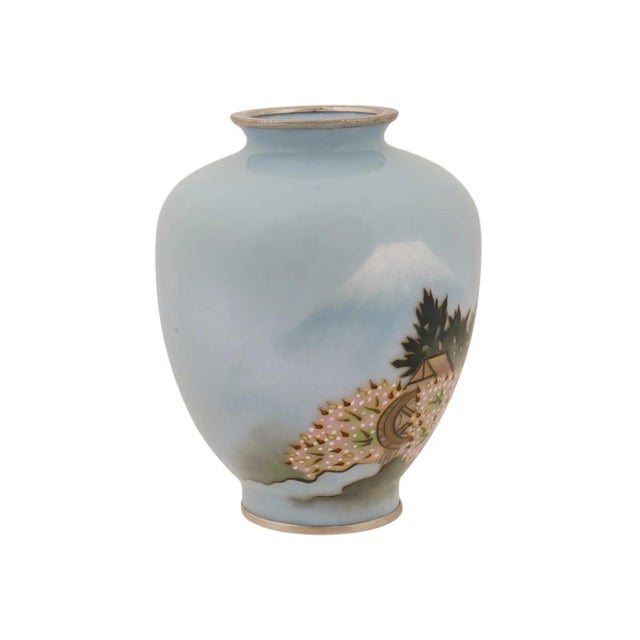 Japanese Cloisonne Enamel Vase W Mount Fuji Landscape For Sale In New York - Image 6 of 7
