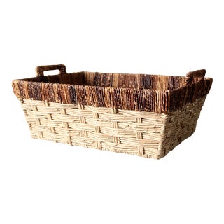 Vintage Rectangle Storage Basket With Handles For Sale