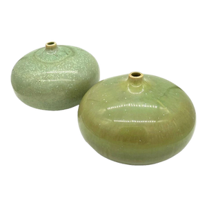 1990s Pair of Vietnamese Green Glazed Ceramic Orb Vessels