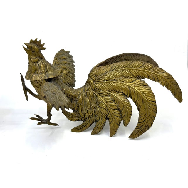 Late 20th Century Vintage Brass Fighting Rooster Tablescape Statues- A Pair For Sale - Image 5 of 6